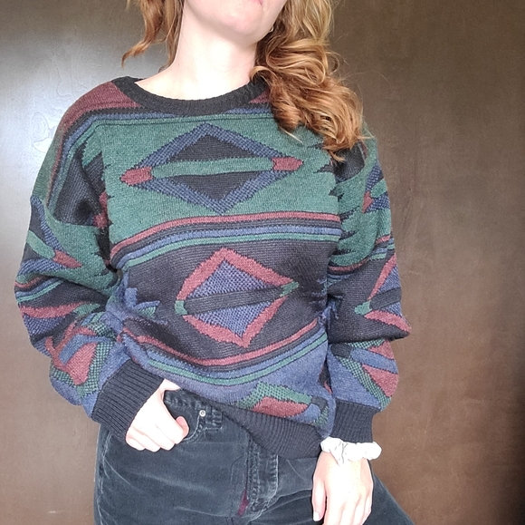 Vintage 80's Knit Patterned Sweater - Picture 7 of 10